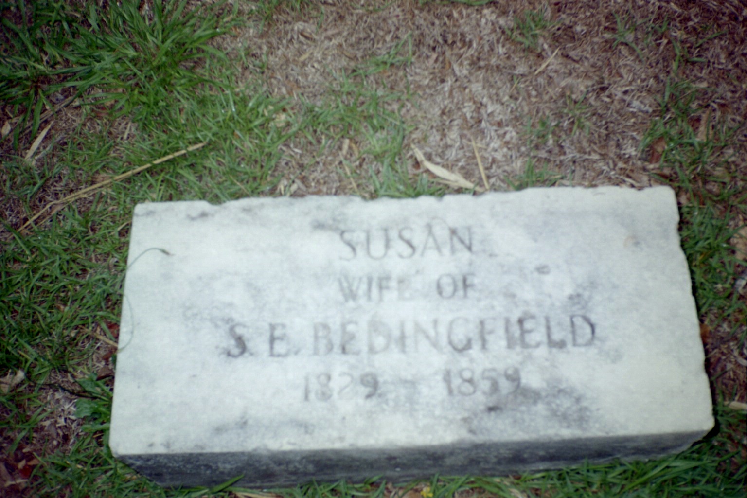 July, 2007 Photo of Susan Housch Bedingfield's marker at the Concord Methodist Cemetary in Winder, Georgia taken by CEW